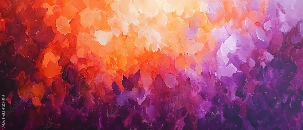 Poster abstract canvas painting with vibrant orange and purple hues creating a warm and inviting atmosphere