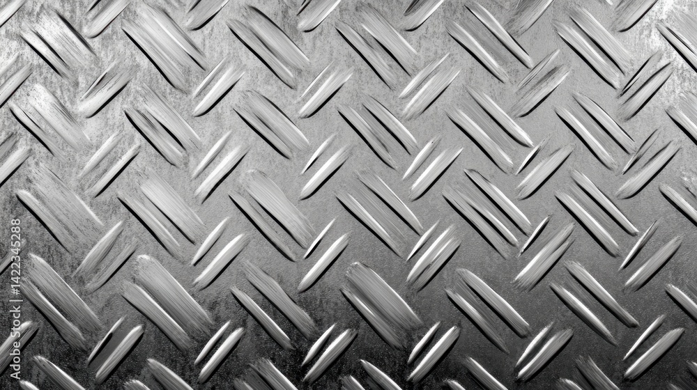 Poster silver metal plate with raised tread pattern industrial surface creating a strong diagonal texture a