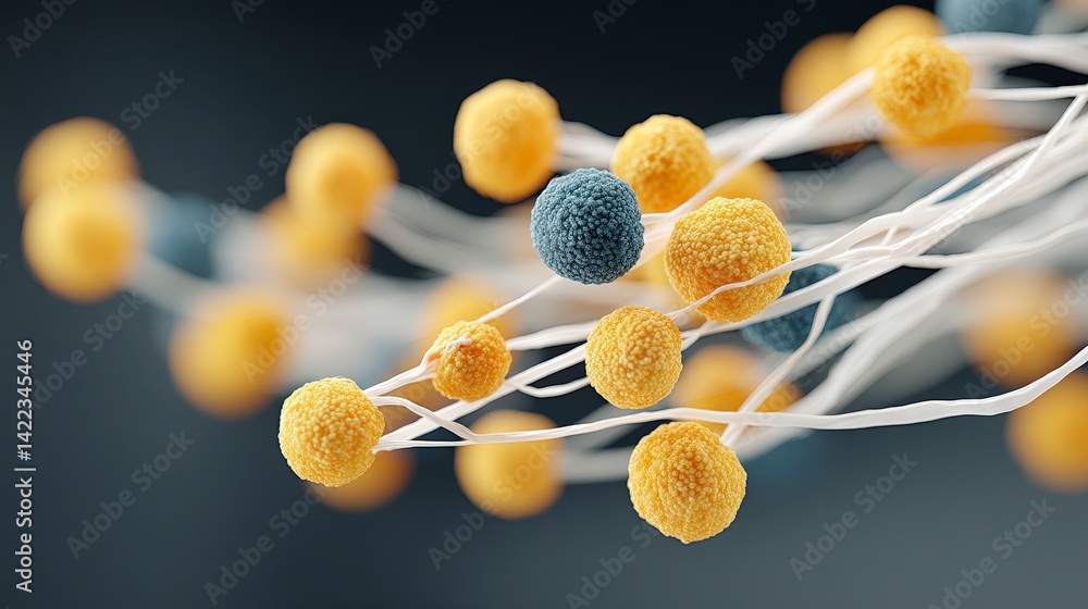 Aufkleber microscopic yellow and blue sphere clusters abstract cellular structure science backgrou