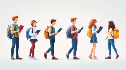 Obraz premium Education concept illustrations. Set of people vector illustrations in various activities of education, learning, reading book, online course and training, back to school.