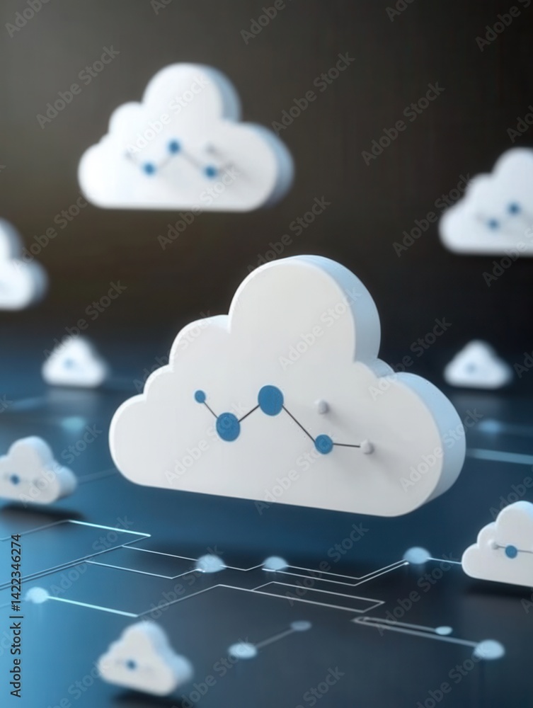 Poster cloud computing network technology concept with data connection on digital platform for business inn