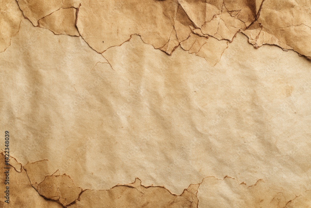 Poster crumpled aged paper texture with ripped edges creating a vintage and rustic aesthetic for graphic de