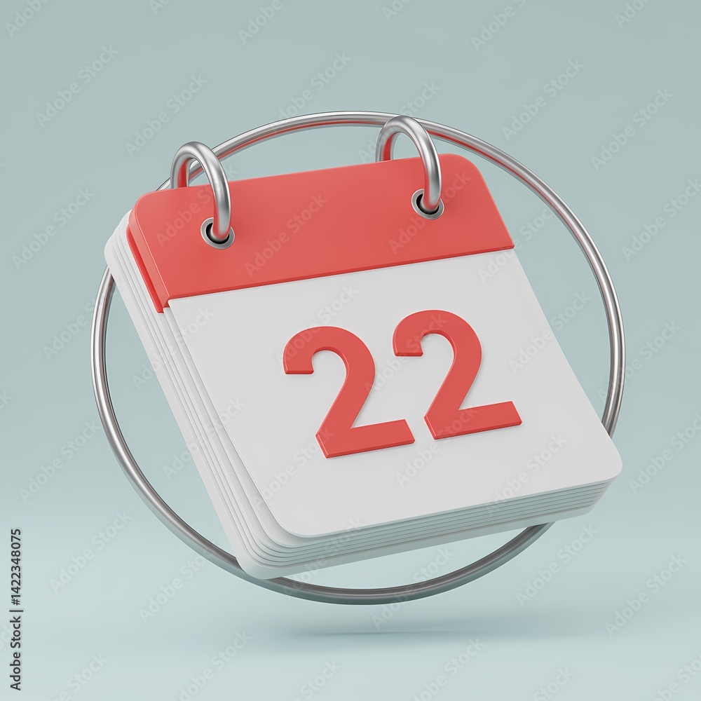 Aufkleber 3d a red and white calendar page with the number 22 prominently displayed on it.