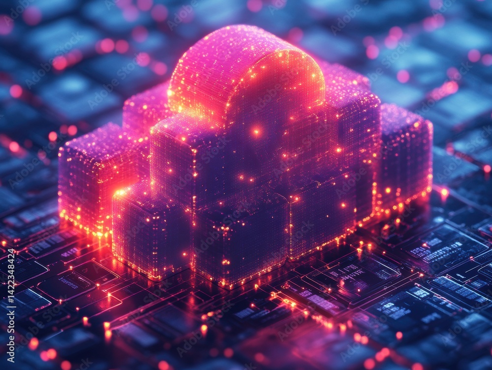 Poster A futuristic representation of a cloud computing system, symbolizing innovation and progress in technology