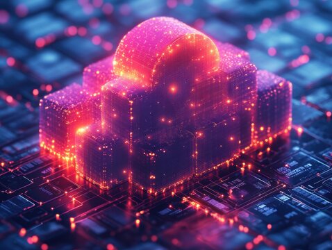 A futuristic representation of a cloud computing system, symbolizing innovation and progress in technology