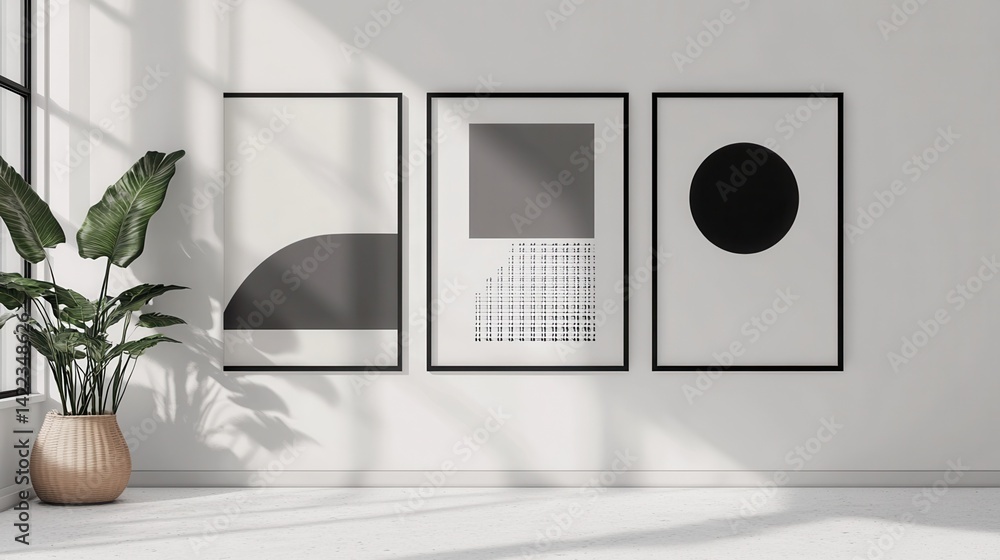 Poster modern brutalism style posters with geometric shapes and abstract forms. trendy minimalist monochrom