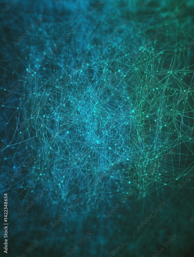 Poster abstract network background with glowing nodes and lines in blue and green hues representing connect