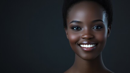 Smiling African woman, online business interface