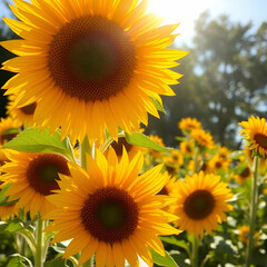 Fototapeta premium Bright Sunflowers Blooming Radiantly Under the Warm Summer Sunlight