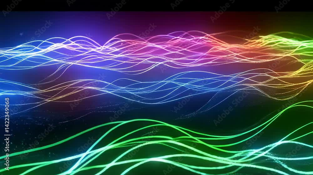 Poster abstract colorful waves of light and particles