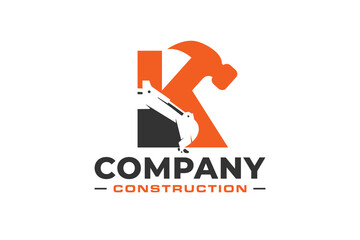 letter K with Hammer and Excavator