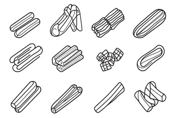Churro Minimalist Line Drawing Icon Set
