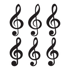 Obraz premium Black Treble Clef Musical Symbol Set, Music notes icon set. Musical key symbols. Music notes symbol vector illustration