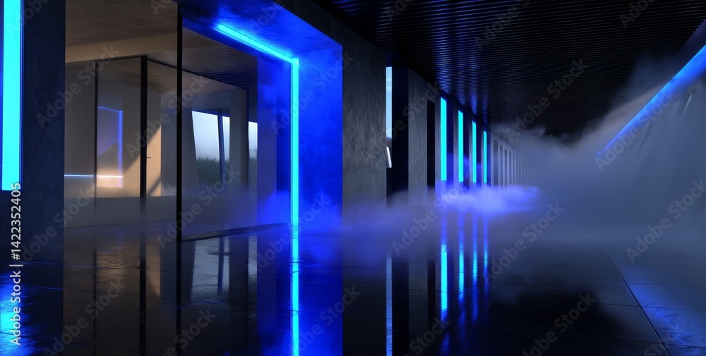 Poster the scene features an abstract representation of a corridor and tunnel, complete with rays of light,