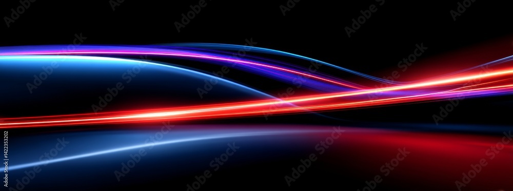 Poster the image is a 3d render of an abstract neon background with a panoramic view, illuminated by bright