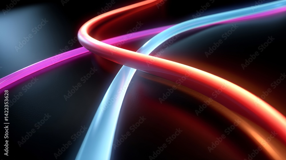 Aufkleber the image is a 3d render of a futuristic neon background with ascending lines that emit a glow, maki
