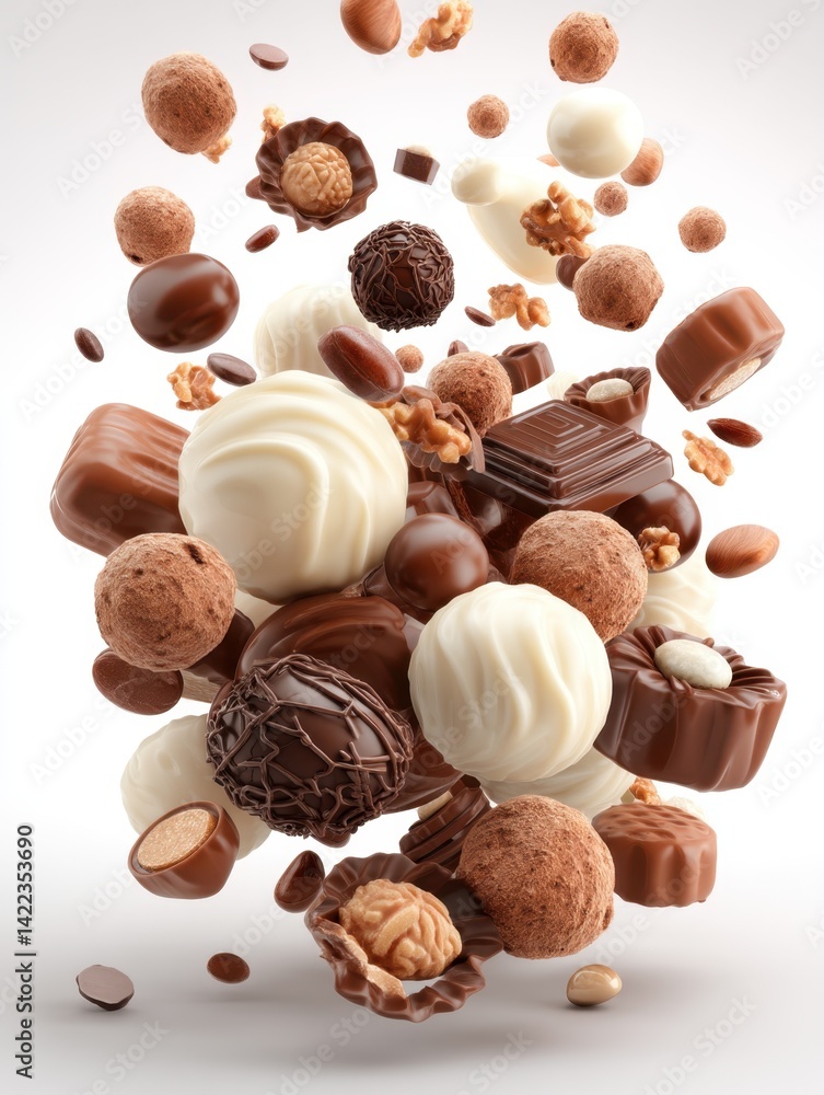 Aufkleber exquisite assortment of gourmet chocolates floating against a pristine white background creating a t