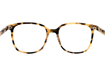 Close up view looking through a pair of pretty women's glasses frames, with a transparent...