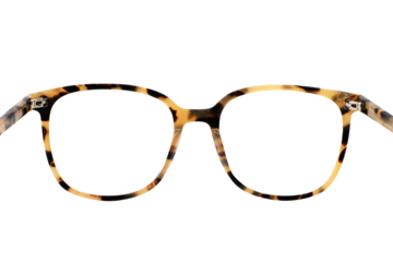 Close up view looking through a pair of pretty women's glasses frames, with a transparent background. No people.