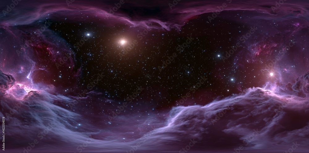 Poster the space background features a stunning 360-degree nebula panorama, utilizing an equirectangular pr