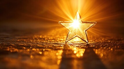 Golden Star Ornament Illuminated With Bright Light Against Dark Textured Background