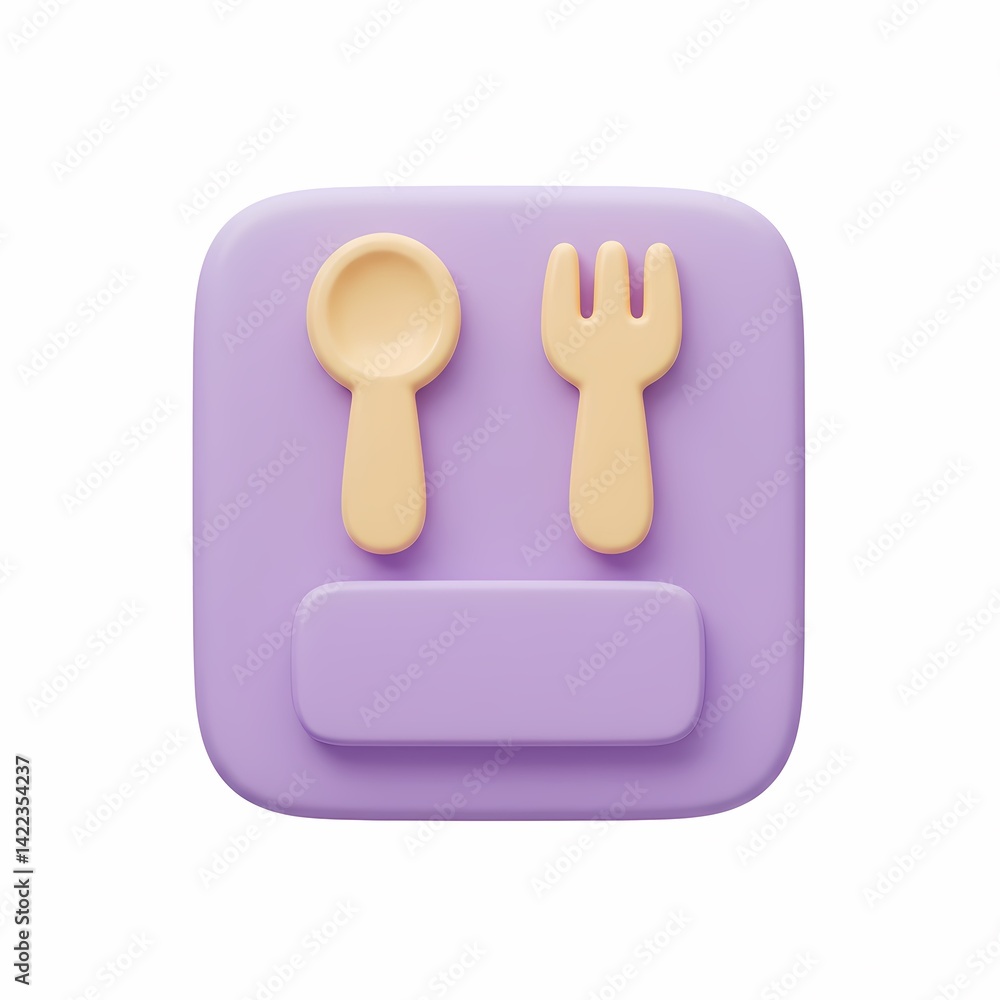 Aufkleber 3d rendering of a purple square platform with a spoon and a fork on the left and right sides respect