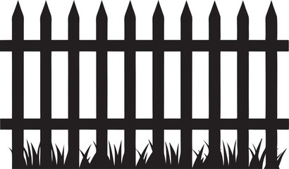 Wooden Picket Fence Silhouette Vector EPS | Garden or Farm Grass Border Isolated Clipart
