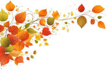 Autumnal Cascade of Vibrant Leaves on Delicate Branches Creates a Captivating Seasonal Display with a White Backdrop and a High Angle