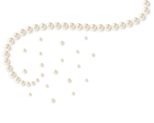 Beautiful vector image of strands of pearls, necklaces on a white background. Jewelry. Bead decoration. Vector illustration. White background. Border.