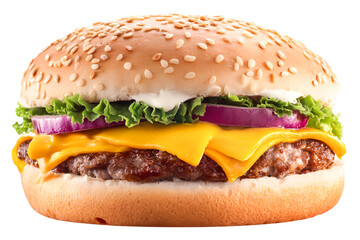Juicy Cheeseburger Delightful Sesame Bun Melted Cheese Red Onion Fresh Lettuce Irresistible Fast Food