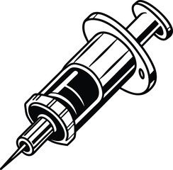 Black and White Illustration of a Medical Syringe Tool on White Background