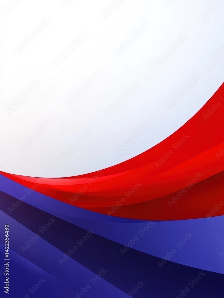 Poster abstract dynamic design with vibrant red and blue waves on a clean white background creating a moder