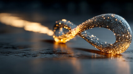 A glowing digital infinity symbol floats against a blurred colorful tech background symbolizing endless possibilities innovation and the boundless nature of digital transformation and connectivity

