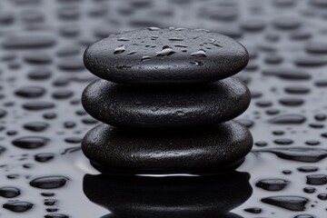 Stacked wet stones, zen garden, tranquility, spa background, wellness