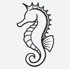 a line art seahorse silhouette vector art illustration, sea horse vector illustration