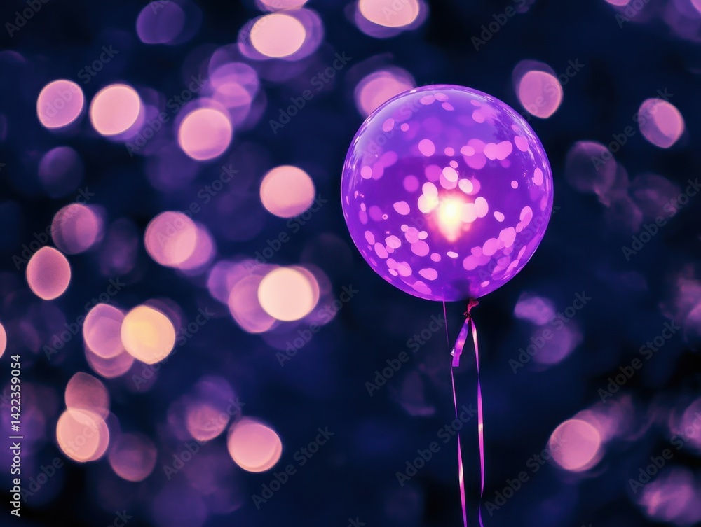Poster ethereal purple balloon floating against a bokeh background creating a dreamy and magical atmosphere