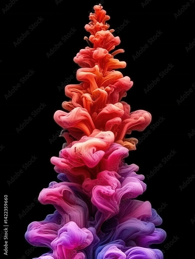Poster ethereal cascade of vibrant color dissolving into inky abyss artistic ink cloud on black background 