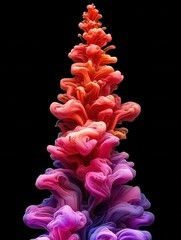 Ethereal cascade of vibrant color dissolving into inky abyss artistic ink cloud on black background abstract art form fluid motion