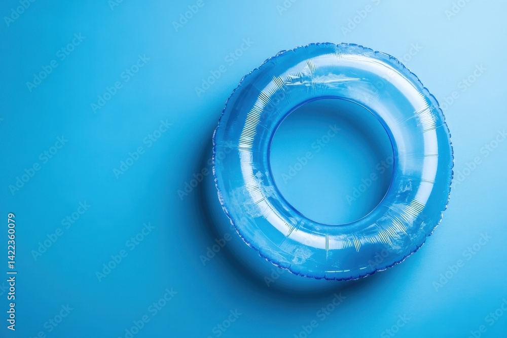 Poster serene blue inflatable ring casting a soft shadow on a matching backdrop creating a calming summer v