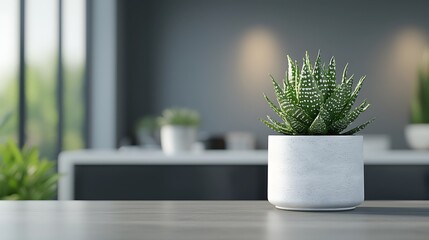 Minimalist Indoor Decor: Green Succulent Plant in White Pot Enhancing Modern Living Space Ambiance.
