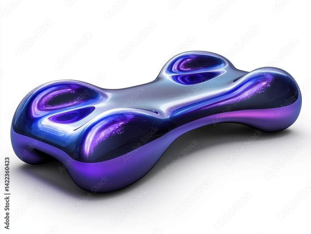 Poster abstract iridescent form on white background with smooth curves and glossy texture creating a futuri