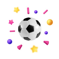 Soccer ball cartoon vector icon with bang design elements. Stars boom. Sport football logo Vector 3D isolated on white background.