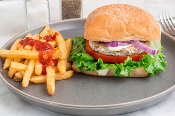 chicken burger with home made fries