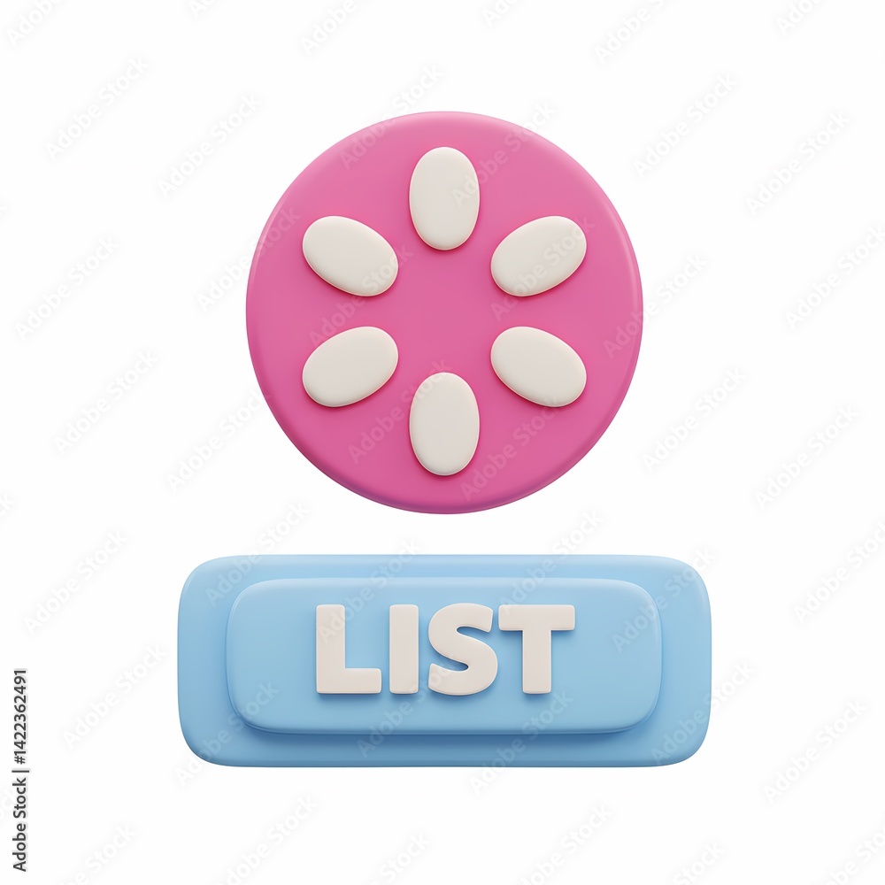 Poster 3d a colorful graphic with a pink circular pattern and the word \