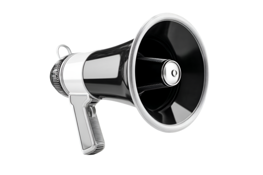 Sleek silver megaphone ready to announce important news powerful voice amplification device