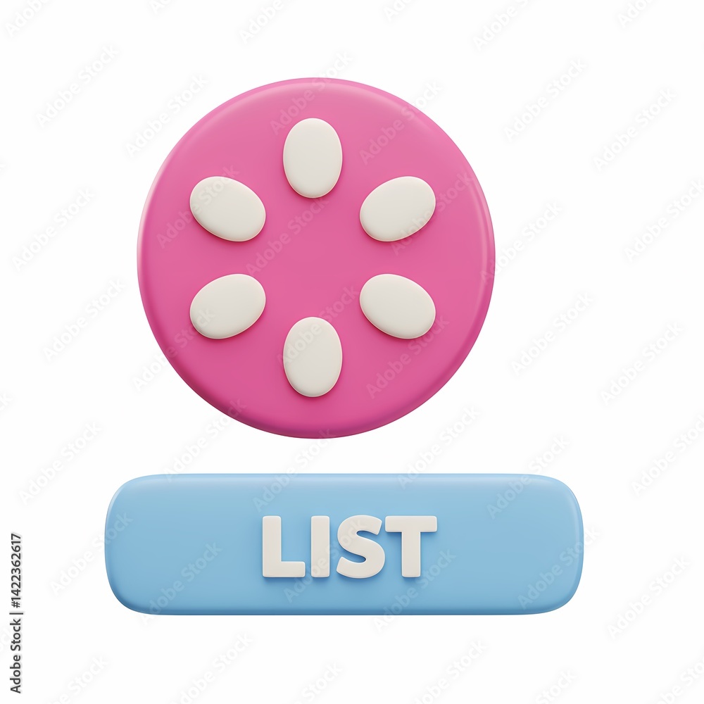 Poster 3d a colorful graphic with a pink circular pattern and the word \