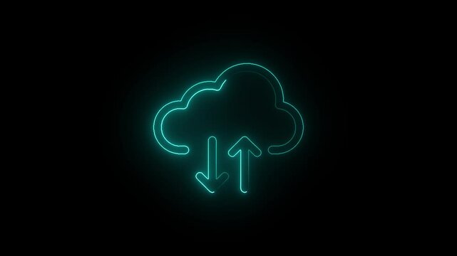 Neon line Cloud Upload and Download Icon Glowing neon cloud icon with arrows for upload and download