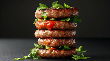 Stacked Pork Sausage Patties with Crispy Edges and Parsley
