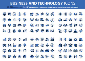 Business, data analysis, organization management and technology icon set. Teamwork, strategy, planning, marketing, cloud technology, data analysis, employee icon set. Icons vector collection