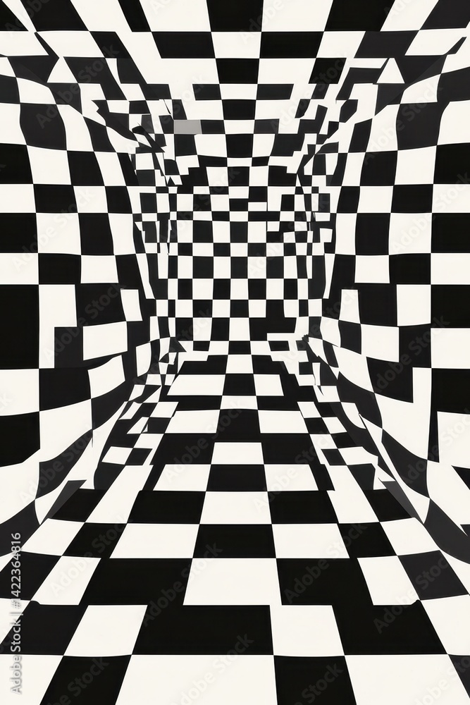 Poster abstract checkered pattern with optical illusion effect creating a surreal and dynamic visual experi